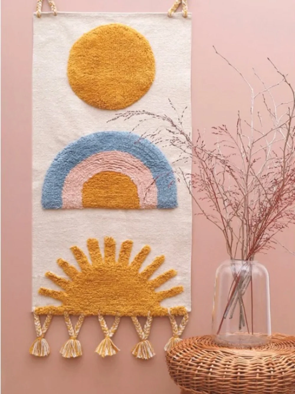 Moon, Rainbow & Sun Wall Hanging Tapestry: 16” x 38.5”